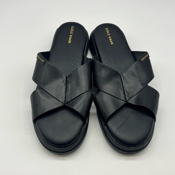 Cole Haan - Grandpro Rally Criss Cross Slide Black Leather Sandal Size 9 - Picture 2 of 15